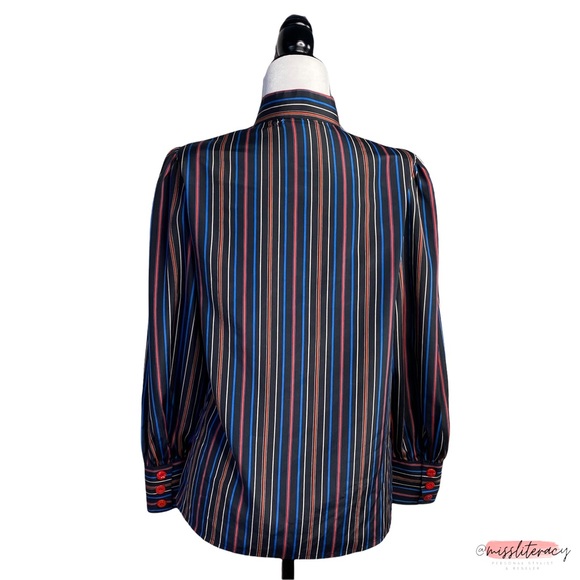 ❤️ Vintage le STJ Oriental Mockneck Puff Shoulder Longsleeve Blouse [Size M] - Picture 7 of 15